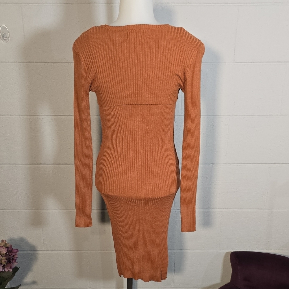 Rust Orange Ribbed Knit Dress - Picture 6 of 9